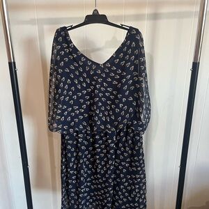French Navy Dress with Cream Floral Print
